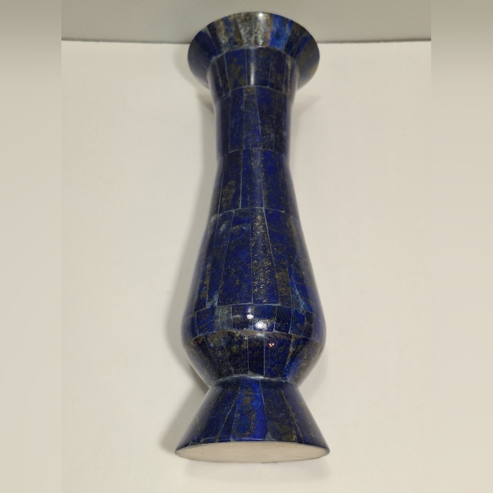 Blue Lapis Lazuli Handmade Brass Lined Natural Gemstone Inlay Vase Cobalt Unique - Picture 4 of 15